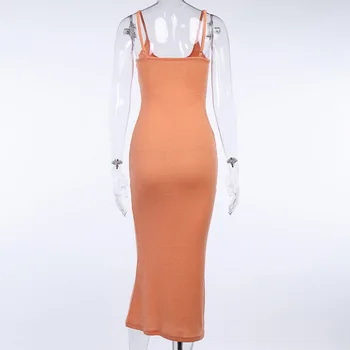 Oranžs Kokvilnas Salātu Sadalīt Sexy Gara Kleita Sievietēm, Nakts Klubs Tērpiem Eleganta Kleita 2020. Gada Vasaras Siksniņu Slim Puse Kleitas Vestidos