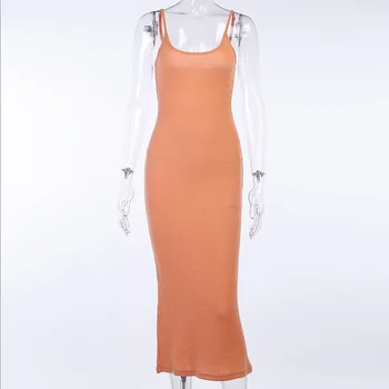 Oranžs Kokvilnas Salātu Sadalīt Sexy Gara Kleita Sievietēm, Nakts Klubs Tērpiem Eleganta Kleita 2020. Gada Vasaras Siksniņu Slim Puse Kleitas Vestidos