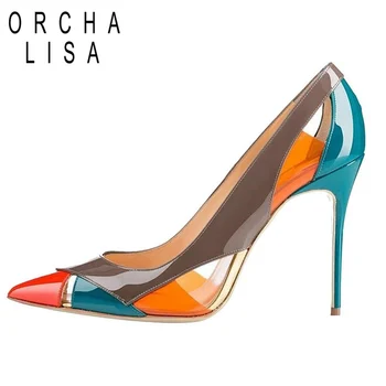 ORCHA LISA Jaunu duncis papēdi Kurpes sieviete Sūkņi Dāmas ultra augstpapēžu kurpes, lakādas Norādīja toe birojs, liela izmēra 46