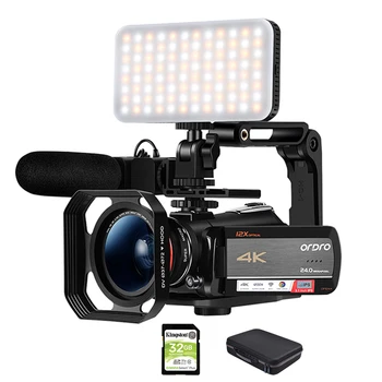 Ordro AC 5 Video Kamera 4K video kamera ar Mikrofonu, LED Gaismas 12X Optisko Tālummaiņu Blogger Tiešraidi Vlogging