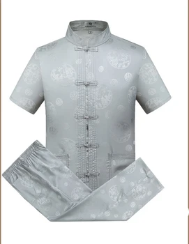 Oriental_element Ķīniešu Stila Vīriešu Īsām Piedurknēm Pūķis Kung-Fu Kostīmi, Komplekti Krekls+Bikses S M L XL XXL 3XL 0627