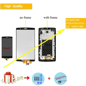 Original LCD LG G4 mini G4 Pārspēt G4S H735 H736 LCD Monitora Panelis Touch Screen Digitizer ar slīpā mala Rāmja Montāža