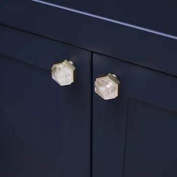 Oriģināls dizains ne tikai misiņš dabiskā kristāla roktura Ziemeļu Gaismas luksusa kabineta durvis, skapis, mēbeles mazo sešstūra rokturis