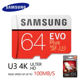 Oriģināls SAMSUNG EVO Plus Atmiņas Kartes 32GB SDHC Class10 Micro SD C10 U3 TF Kartes Trans Flash SDXC 64GB, 128GB 512 GB bezmaksas piegāde