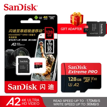 Oriģināls SanDisk Extreme Pro Mikro SD Karte līdz 170MB/s 64GB, 128GB A2 V30 U3 TF Karte 32GB A1 Atmiņas Karte Ar SD Adapteri