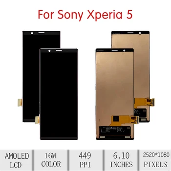 Oriģināls SONY Xperia 5 LCD skārienekrānu, Digitizer Montāža Sony Xperia 5 Displejs withFrame Nomaiņa J8210 J8270 J9210