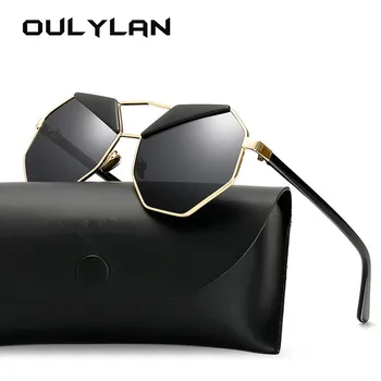 Oulylan Vintage Daudzstūris Saulesbrilles Sieviešu Moderns Uzacu Metāla Konstrukcijas, Saules Brilles Toņos Retro Spoguli Sunglass Rozā Briļļu Zila