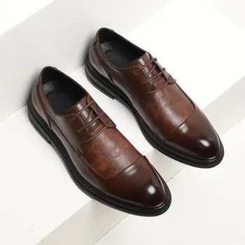 Oxford Mens Kleitu Kurpes Formālas Biznesa Mežģīnes-up Full Graudu Ādas Minimālisma Kurpes Vīriešiem vīriešu kleitu kurpes