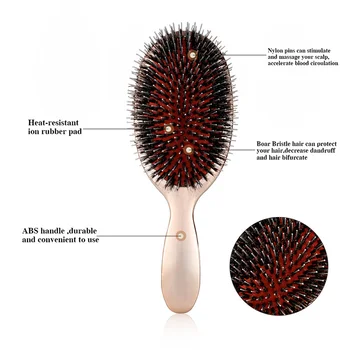 Paddle Brush Netraucētu Rīkoties Frizieru Mežacūku Saru Masāžas Ķemme Anti Static Pārklājumi-zelta Galvas Masāža Matu Ķemme Hairbrush