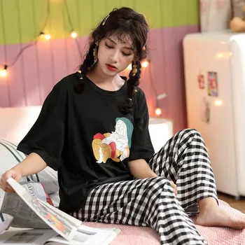 Pajama Komplekti Sievietēm Korejas Svītrainām Iespiesti Vienkārši Zaudēt Gadījuma Moderns Salds Sieviešu Sleepwear Ērti, Elpojoši Naktsveļu Šiks