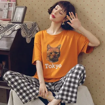 Pajama Komplekti Sievietēm Korejas Svītrainām Iespiesti Vienkārši Zaudēt Gadījuma Moderns Salds Sieviešu Sleepwear Ērti, Elpojoši Naktsveļu Šiks