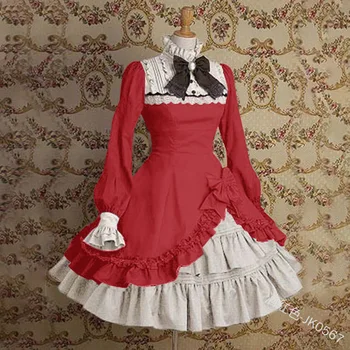 Palace vintage sweet lolita kleita ar augstu apkakli izlīdzināšanu piedurknēm bowknot mežģīnes viktorijas kleita kawaii meitene gothic lolita op loli cos