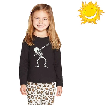 Paliekas uzmanīgi Galvaskausa Smieklīgi Gaismas T-krekls Bērnu Modes garām Piedurknēm, kas Spīd Tumsā, Apģērbu Toddler Zēni Meitenes Halloween Noctilucent Tees