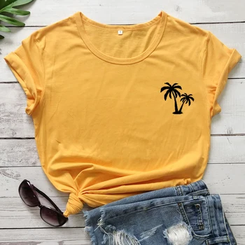 Palmu Koku Kabatas Print T-krekls Gudrs Sieviešu Grafiskais Raksturs Tropu Tee Krekls Top Gadījuma Unisex Vasaras Vacay Pludmales Tērpiem Tshirt