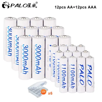 PALO 24-44 gab 1.2 V Ni-MH AA un AAA uzlādējamās baterijas 2A 3000mAh + 3A 1100mAh multi-daudzums akumulatoru