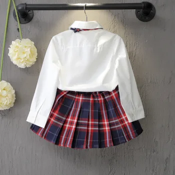 Pamatskolā un vidusskolā formas tērpu, Jaunu Stilu Modes vienkrāsainu Kreklu + Pleds Svārki Divas Gabals Stila Modes Vienotu