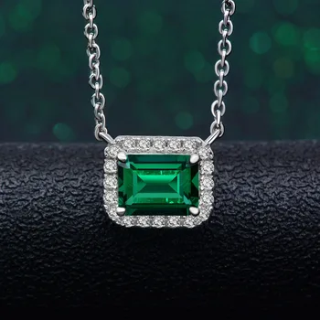 PANSYSEN Jaunu Vintage 6x8MM Emerald Izveidota Moissanite Dārgakmens Kulons Kaklarotas Cietā 925 Sterling Sudraba Smalkas Rotaslietas Kaklarota