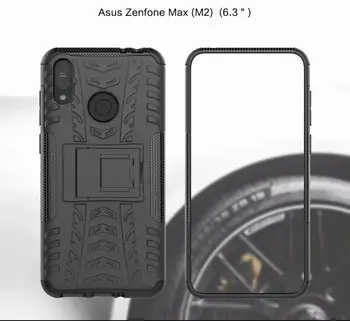 Par Asus Zenfone Max Pro M2 ZB633KL Gadījumā + Rūdīts Stikls Hibrīda Bruņas Silīcija Aizsardzības Gumijas Stāvēt ZB631KL Cietos vākos