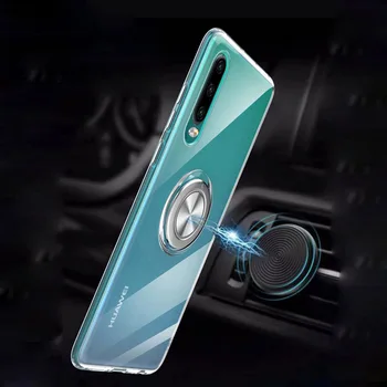 Par Huawei Honor 9X Pro Gadījumā Vāks Huawei Honor 9X Pro Caurspīdīgs Ar pirkstu gredzenu Magnētisms Turētājs Tālrunis Skaidrs Segtu Coque