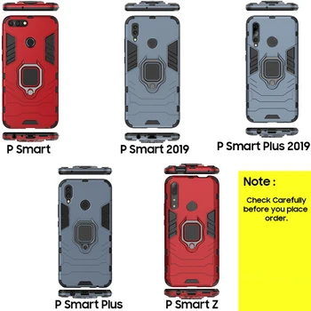 Par Huawei P Smart Z lietā silīcija Gumijas bruņas vāks Huawei P smart Plus 2019 tālrunis atpakaļ lieta cover metāla pirksta gredzenu turētājs
