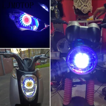 Par Kawasaki KLX 125 250 KDX 125 250 KTM Duke 200 Motocikla priekšējo Lukturu LED Projektora Objektīvs Vienu Halo Eņģelis, Velns Acu Spot Gaismas