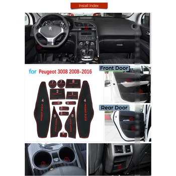 Par Peugeot 3008 2008~2016 Anti-Slip Vārtiem Spēļu Pad Gumijas Kausa Mat Piederumi, Auto Uzlīmes, 2009 2010 2011 2012 2013
