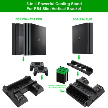 Par PS4/PS4 Slim/PS4 PRO Console, Vēsāks Dual Kontrolieris Lādētājs SONY Playstation 4 Vertikālais Statīvs ar Dzesēšanas Ventilators