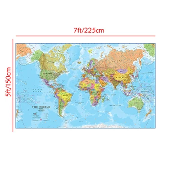 Pasaules Fizisku Kartes 150x225cm neaustu Spray Pasaules Kartē Bez Valsts Karoga Ceļojumu Dāvanu Biroja un Skolas Piederumi