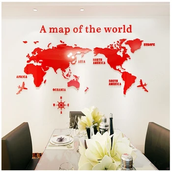 Pasaules Kartes, 3D Akrila Cietas Kristāla Guļamistabas Sienas Ar viesistabu Klasē Uzlīmes Birojs Dekorēšanas Idejas