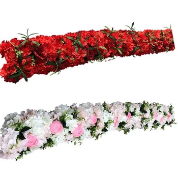 Pasūtījuma 1M/2M mākslīgo ziedu rindu galda runner sarkanu rožu magones kāzu dekori fons, arkas, zaļām lapām partijas apdare