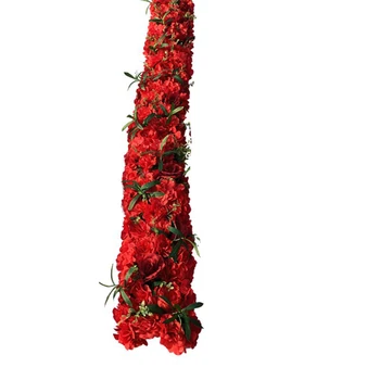 Pasūtījuma 1M/2M mākslīgo ziedu rindu galda runner sarkanu rožu magones kāzu dekori fons, arkas, zaļām lapām partijas apdare