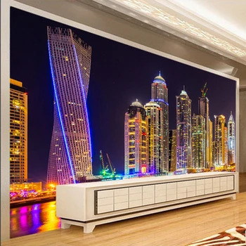 Pasūtījuma 3D Foto Tapetes Dubaija Nakts Skats Pilsētas Ēku sienas Sienas Sienas Papīri Mājas Dekors Dzīvojamā Istaba Fonā Sienas Gleznojums