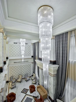 Pasūtījuma kāpņu lampas ilgi kristāla lustra mūsdienu duplex ēka dzīvojamā istaba liela lustra villa kristāla lampas