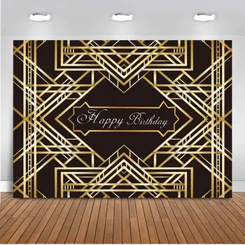 Pasūtījuma Pieaugušo Dzimšanas Dienas Svinības Fona Melnā Zelta Great Gatsby Banner Gaumīgs Foto Fona Sienas Noteicēji Plakātu Apdare
