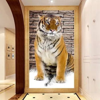 Pasūtījuma Sienas Tapetes neaustu 3D Tiger Ieejas Koridors Fons, Telpu Dekorēšana Gleznas Dzīvojamās Istabas Sienas, Papīra Dekori