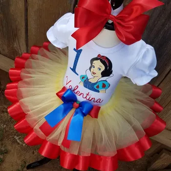 Pasūtījuma Snow White Dzimšanas dienas Apģērbs, Sniega Balta Kleita, personalizētu Snow White princess tutu Kostīms ar loku Dzimšanas dienu apģērbs, komplekts