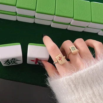 Patiesu gold galvanizācijas mahjong gredzeni, jauns modes interesanti Ķīniešu stilā vienkārši temperaments dizaina sajūtu gredzenu, vairumtirdzniecība