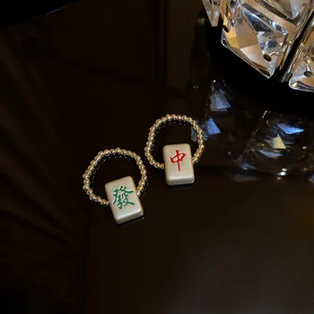 Patiesu gold galvanizācijas mahjong gredzeni, jauns modes interesanti Ķīniešu stilā vienkārši temperaments dizaina sajūtu gredzenu, vairumtirdzniecība