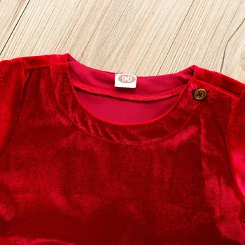 PatPat ir 2021. Jauno Pavasara un Rudens Bērnu / Toddler Bowknot Sarkanā Samta Ilgtermiņa piedurknēm Kleita Bērnu Apģērbs