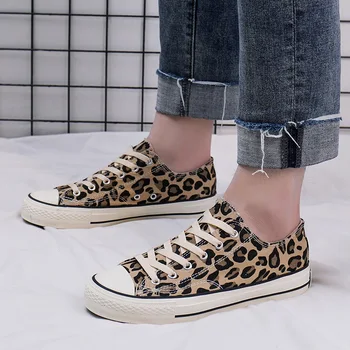 Pavasara Eiropas un Amerikas iespiesti leopards drukāt auduma kurpes, liela izmēra valdes kurpes studentu mīļotājiem tendence mežģīnes-up ikdienas apavi