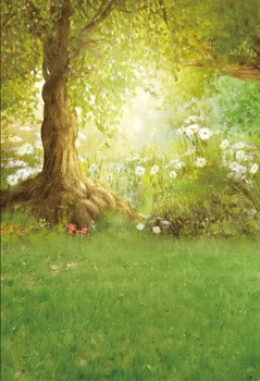 Pavasara Fotogrāfijas Fons Lieldienu Mežu Lielu Koku Pļavas Skarene White Flower Fairy Tale Foto Studijas Stends Fona XT-3992