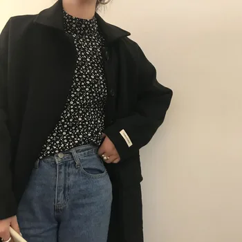 Pavasara Jaunu Modes Augstu Uzrullētu Apkakli Sievietēm Drukāšanas Slim Krekls Eleganta Dāma, Ar Garām Piedurknēm Topi Blusas