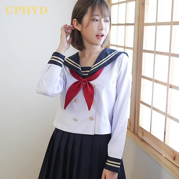 Pavasara Karstā Jauns Balts Divām Līnijām Japāņu Meitene Skolas Formas Tērpu Vidū Vidusskolas Meitenēm, Jūrnieku Tērpi Jaunums Japānas Studentu Vienotu