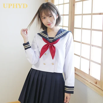 Pavasara Karstā Jauns Balts Divām Līnijām Japāņu Meitene Skolas Formas Tērpu Vidū Vidusskolas Meitenēm, Jūrnieku Tērpi Jaunums Japānas Studentu Vienotu