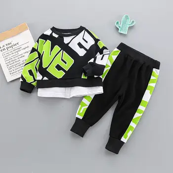 Pavasara Rudens Kokvilnas Bērnu drēbītes, Bērnu Zēniem Meitenes sporta printe Sporta Tērpi Modes Toddler Tshirt Bikses 2gab/komplekti, Treniņtērpi