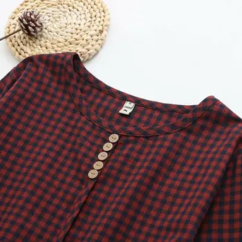Pavasara/Rudens Lielajam Sieviešu Krekls Ir 2021. Modes Ikdienas Apģērbs Brīvs Garām Piedurknēm Topi Pusmūža Vintage Pleds Blūzes