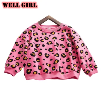 Pavasara rudens meiteņu drēbes, streetwear hoodies top sporta krekls leopards drukāt bērni, bērni polerones toddler 2 līdz 8 gadiem