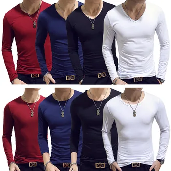 Pavasara Rudens Periods garām Piedurknēm Audzēt savu Morāli Vīriešu T-krekls Komplekti O-veida kakla Cieto Poliestera T Krekls Vīriešiem Sarkans Zils Melns