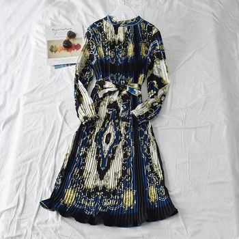 Pavasara Rudens Sieviešu Kroku Kleita garām piedurknēm Krekls Kleita korejas Retro Etnisko Stilu garām piedurknēm Kleita Plus Lieluma Kleitu GD518