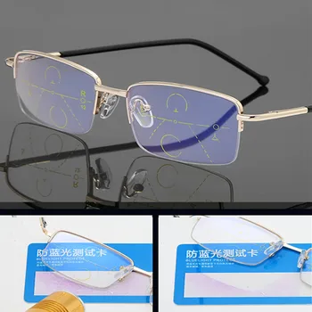 Pavasara Viru Metāla Progresējoša Multifokāla Lasīšanas Brilles Vīriešiem Anti Zilā Gaisma Presbyopic Brilles Sakausējuma Rāmis Melns Tuvu un Tālu